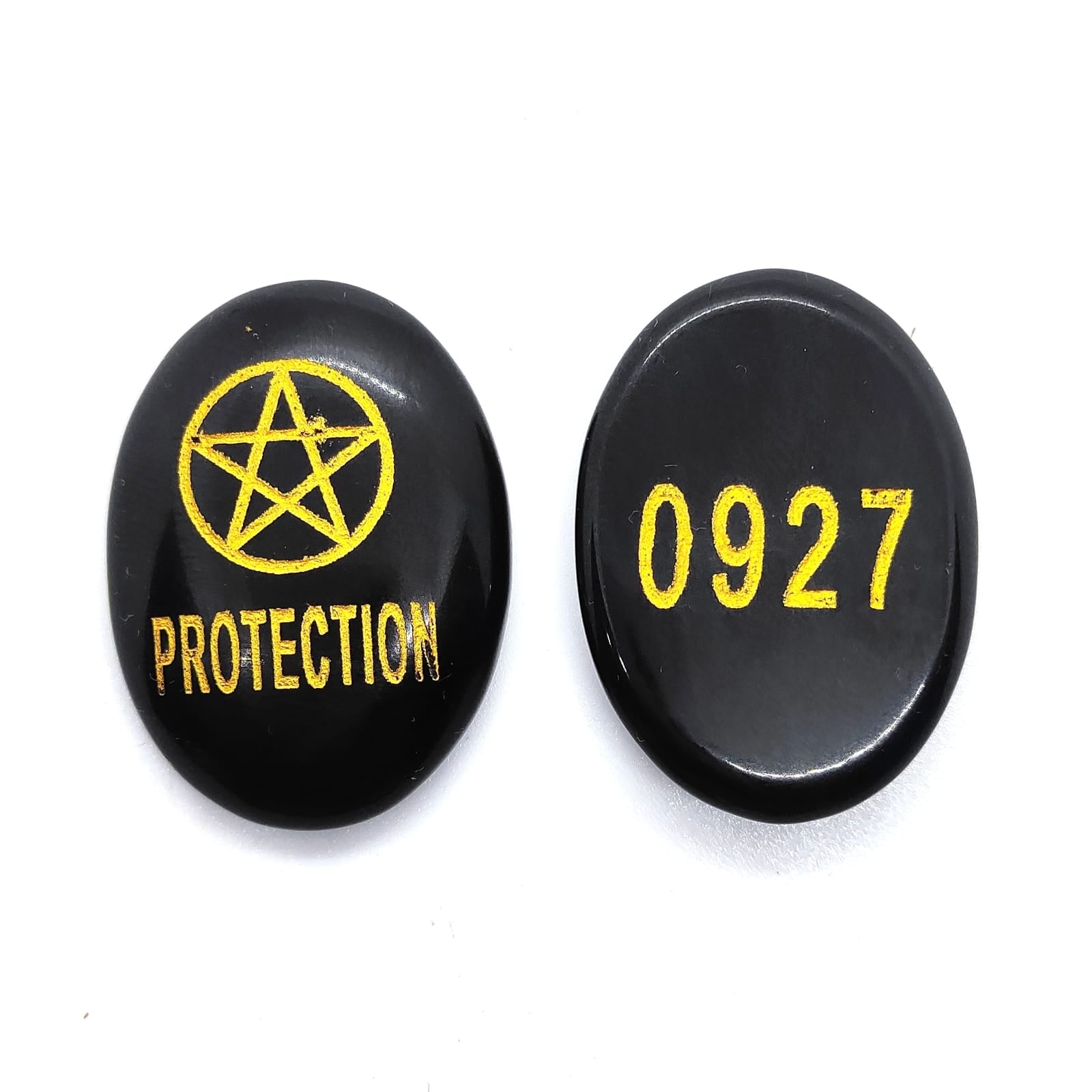 Black Agate Protection Symbol Coin Natural With Certified